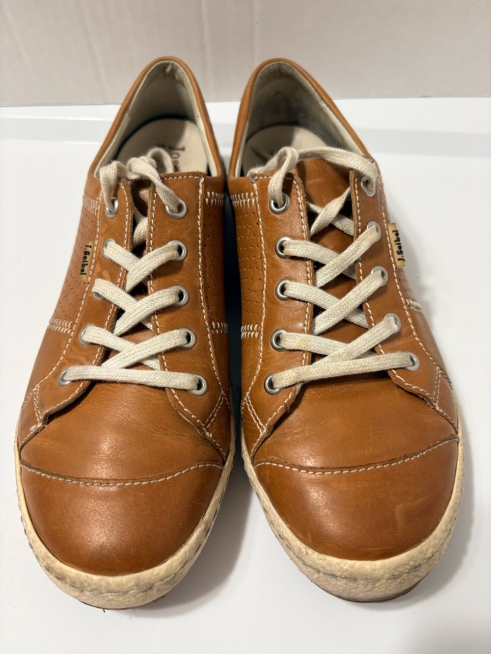 Josef Seibel Woman’s Caspian Leather Comfort Shoes Sneakers in Camel EU 38 - Picture 1 of 12